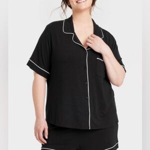 Auden cloud knit black notch collar sleep shirt size Medium